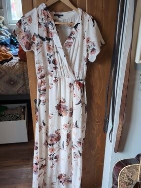 Staccato Cream Maxi Dress with Pink and Rust Floral Print